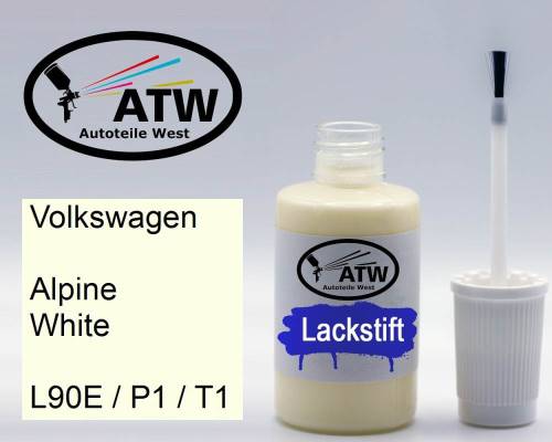 Volkswagen, Alpine White, L90E / P1 / T1: 20ml Lackstift, von ATW Autoteile West.